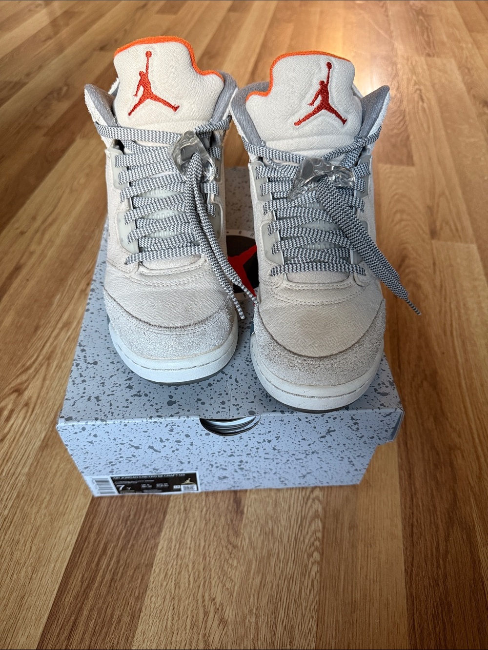 Jordan Kids High-Top Sneakers in Cream with Orange Jumpman